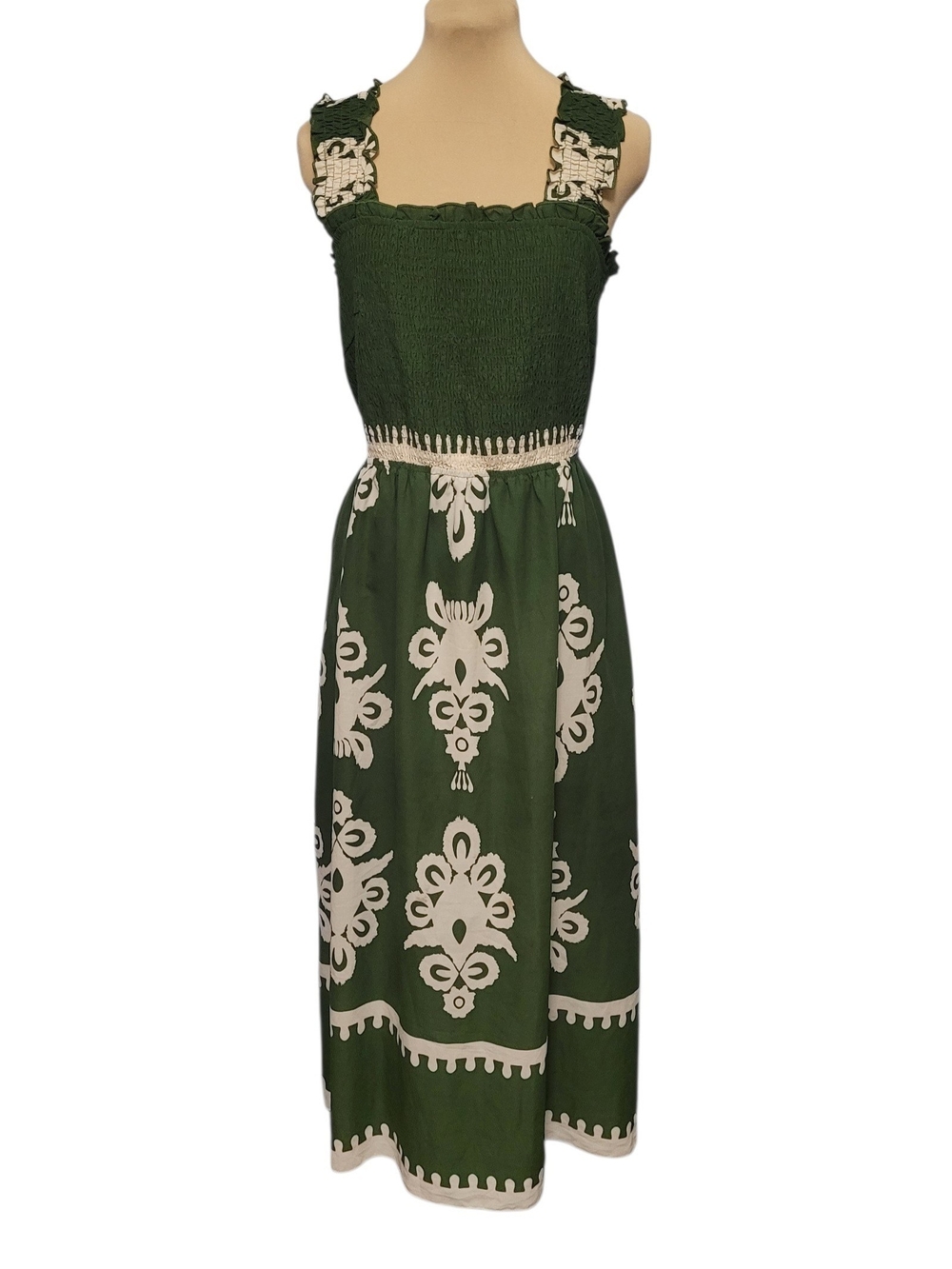 Forest Green Maxi Dress with Ivory Embroidered Motif